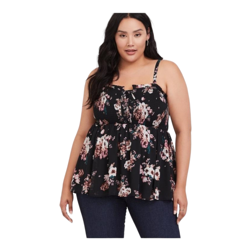 Torrid 0 babydoll chiffon smocked cami L 0X